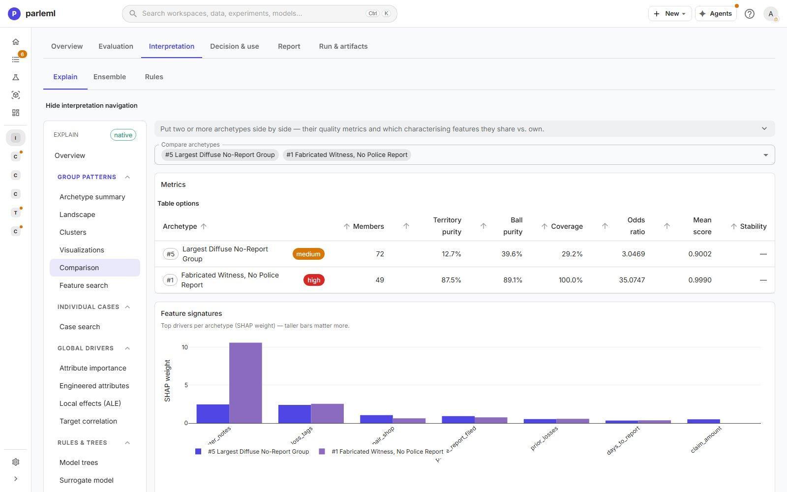 Two archetypes compared: metrics and feature signatures.